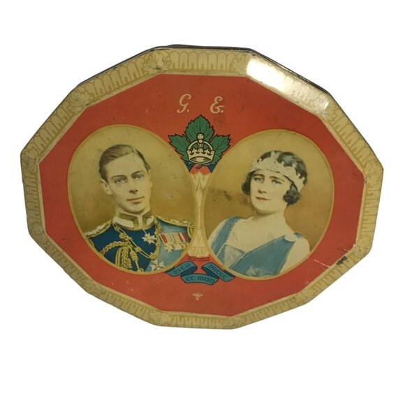 1939 King George Queen Mother Visit Souvenir Tin Box Blue Bird Toffee - Picture 1 of 10